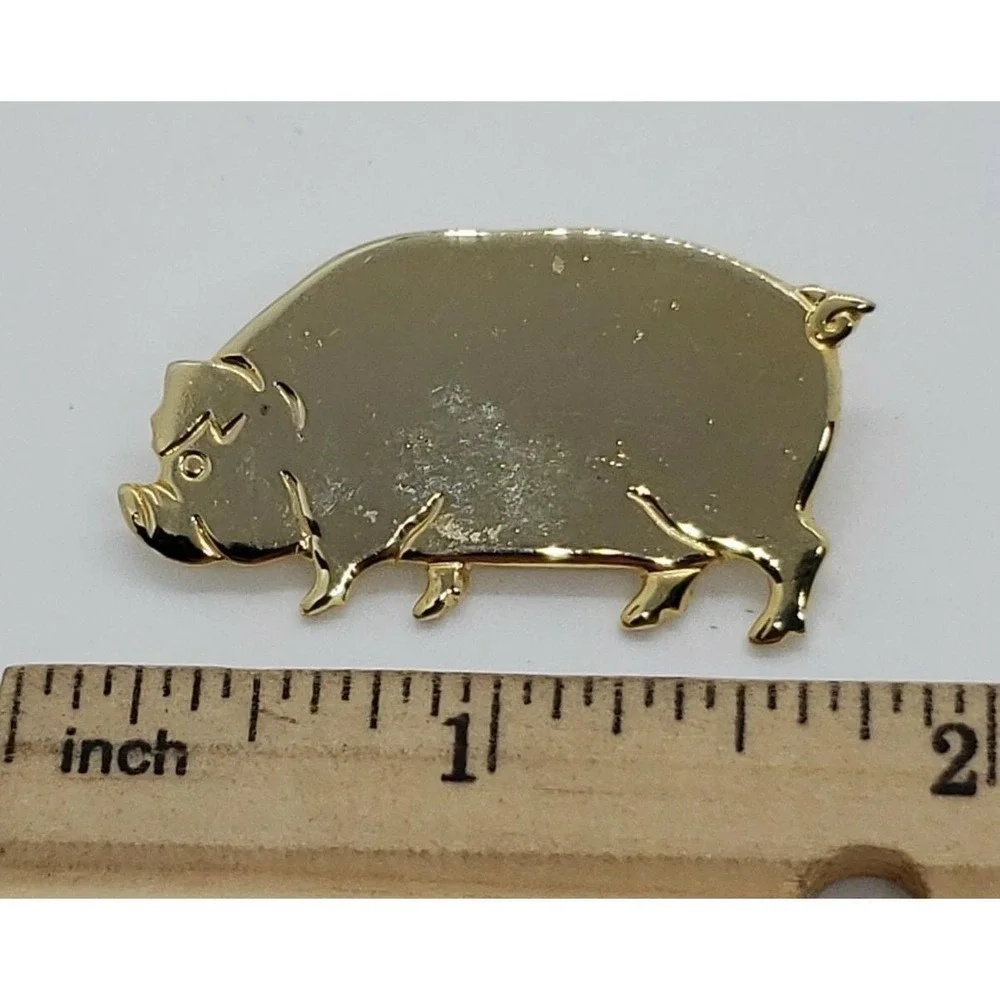 Vintage gold tone‎ PIG piggy brooch pin